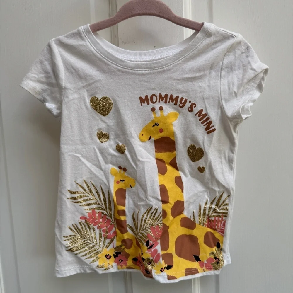 The Children's Place 2T White and Gold Mommy’s Mini Giraffe Short Sleeve Shirt